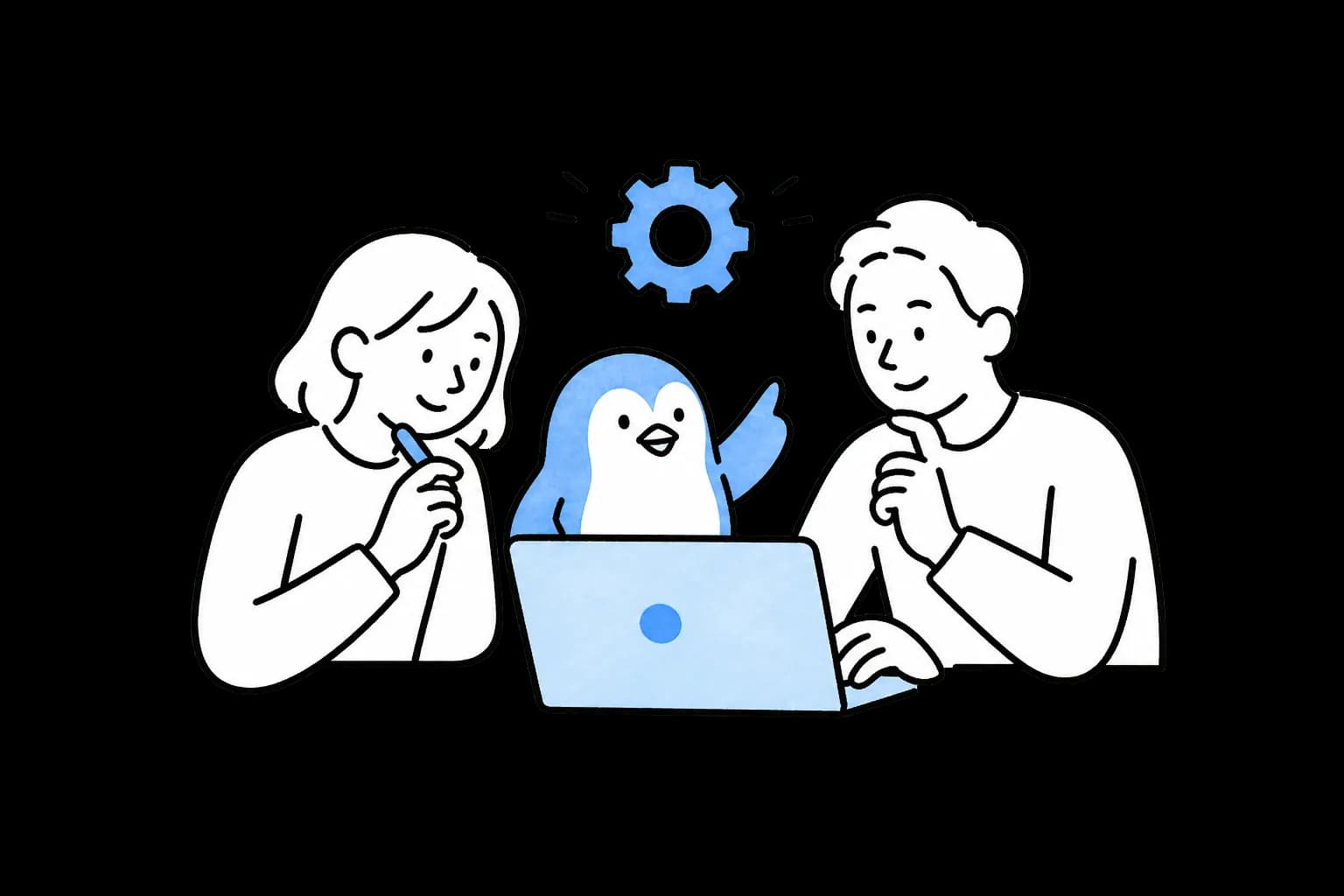 創業メンバーと技術チームが一緒に設計するイラスト