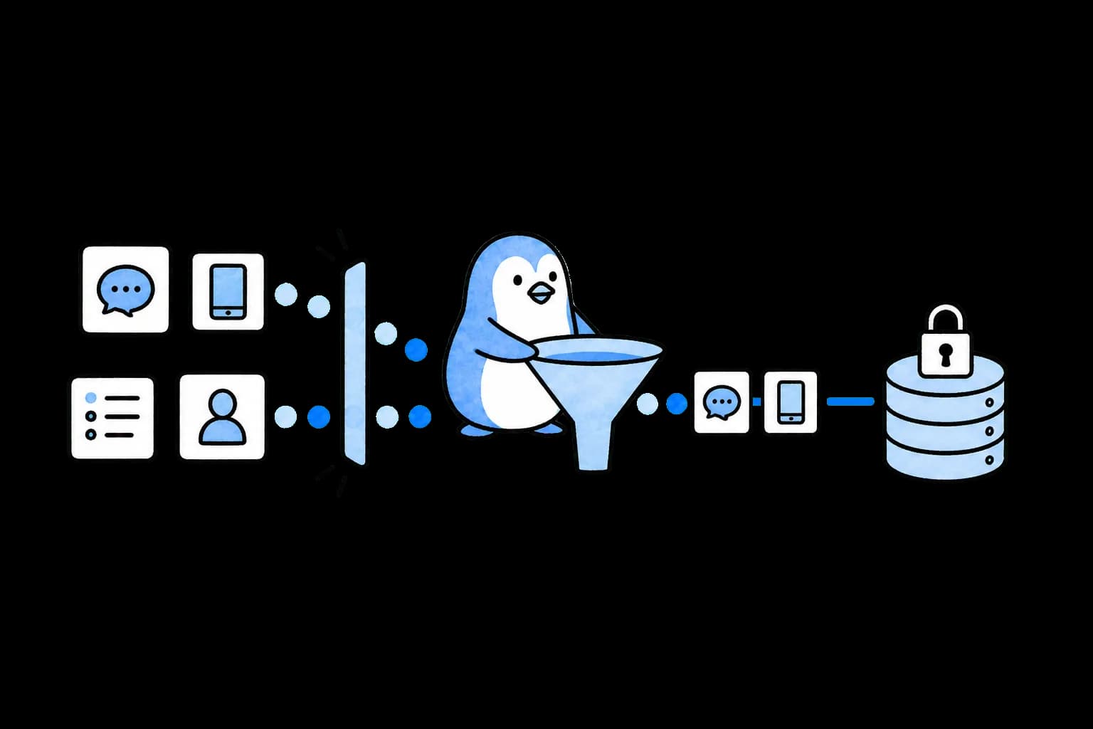 必要なデータだけを安全な保管先へ振り分けるイラスト